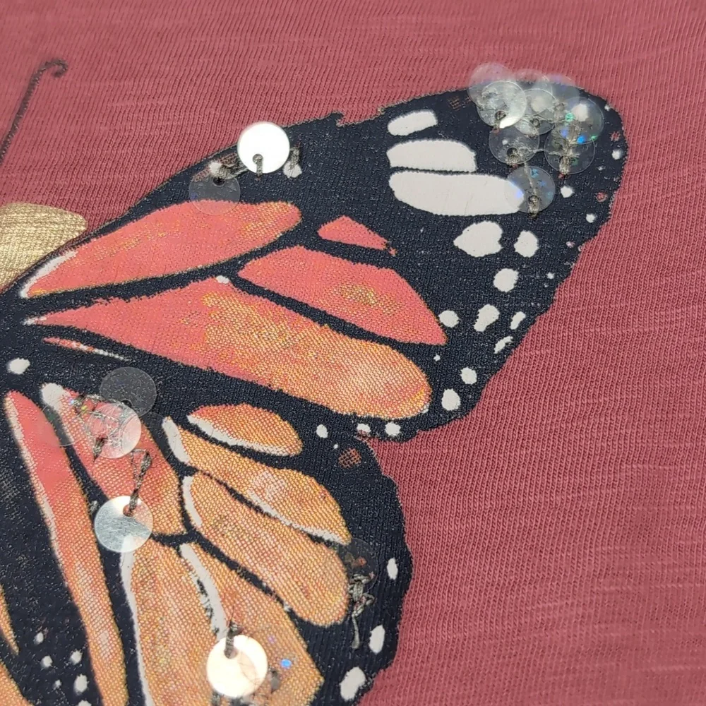 Oshkosh Heart Long Sleeve Tshirt Gold Butterfly Sequin Girls Size 8 Top